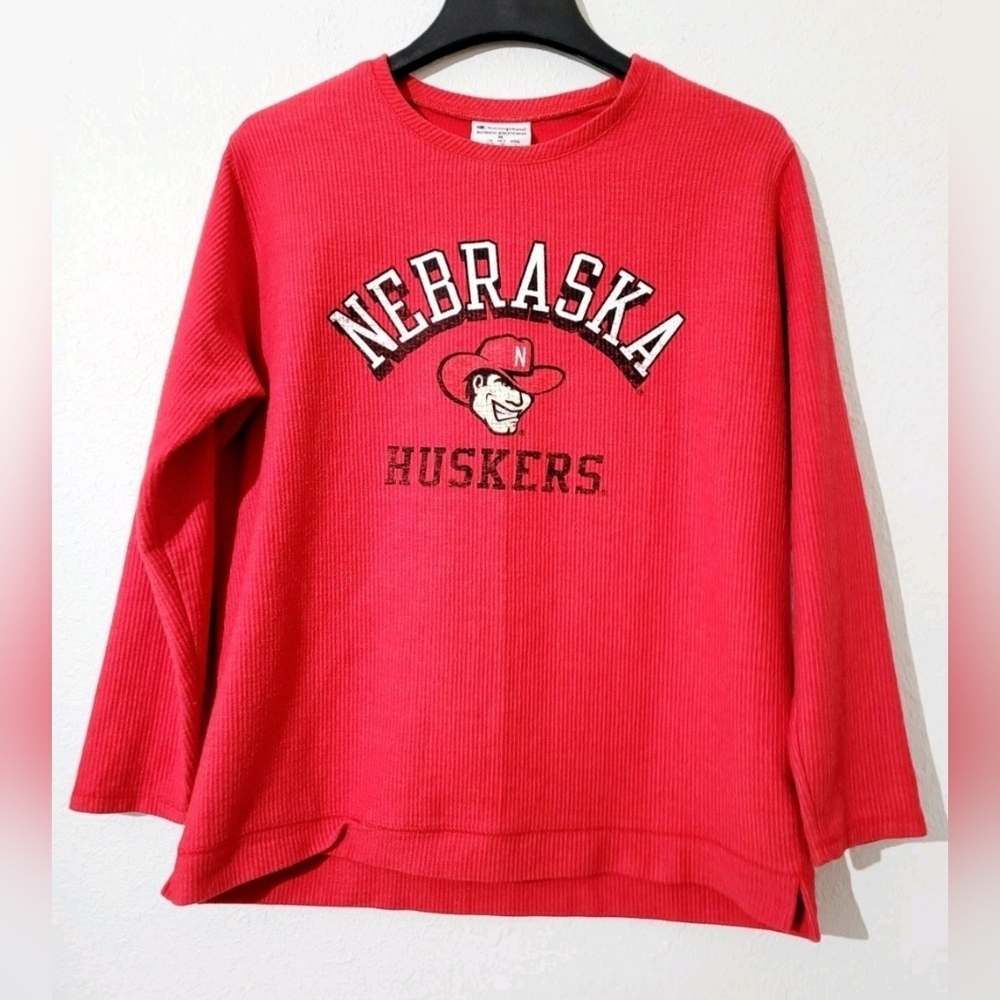 Champion Nebraska Huskers Red Long Sleeve Waffle Knit Shirt Women’s Size Medium - Picture 4 of 9